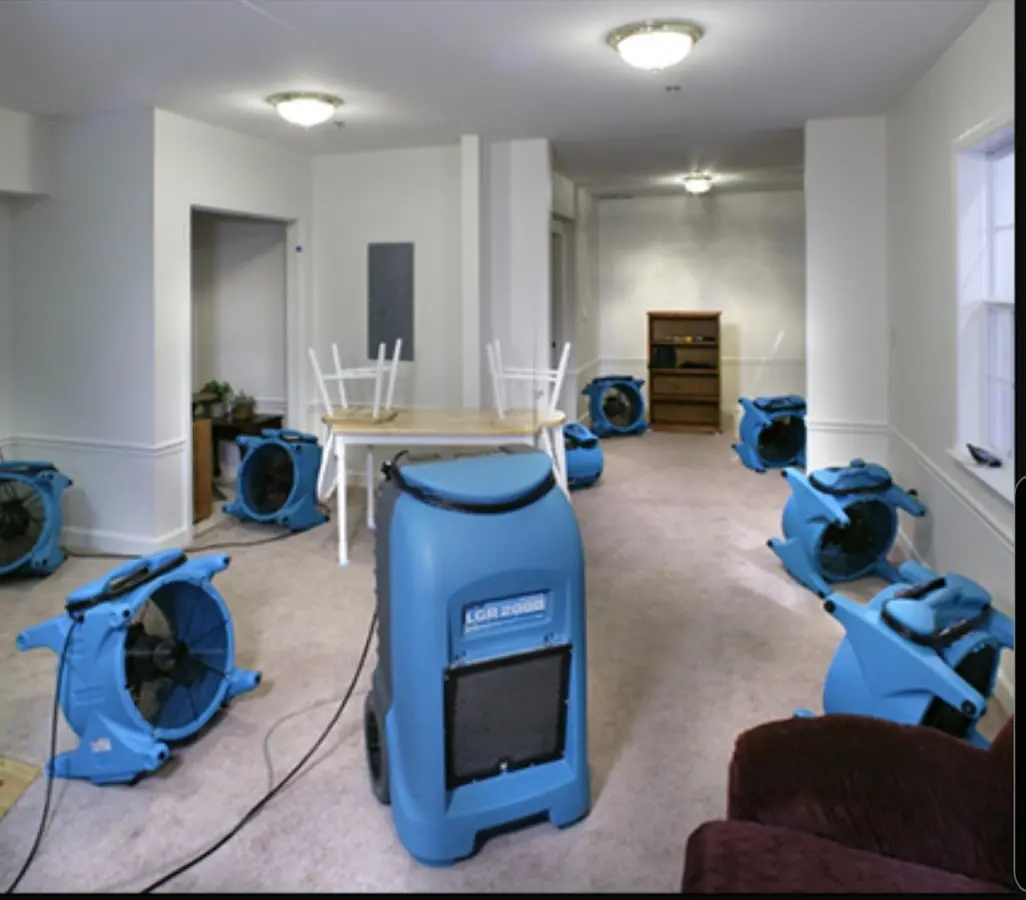 Air movers and dehumidifier setup for Water Extraction & Removal in Franconia